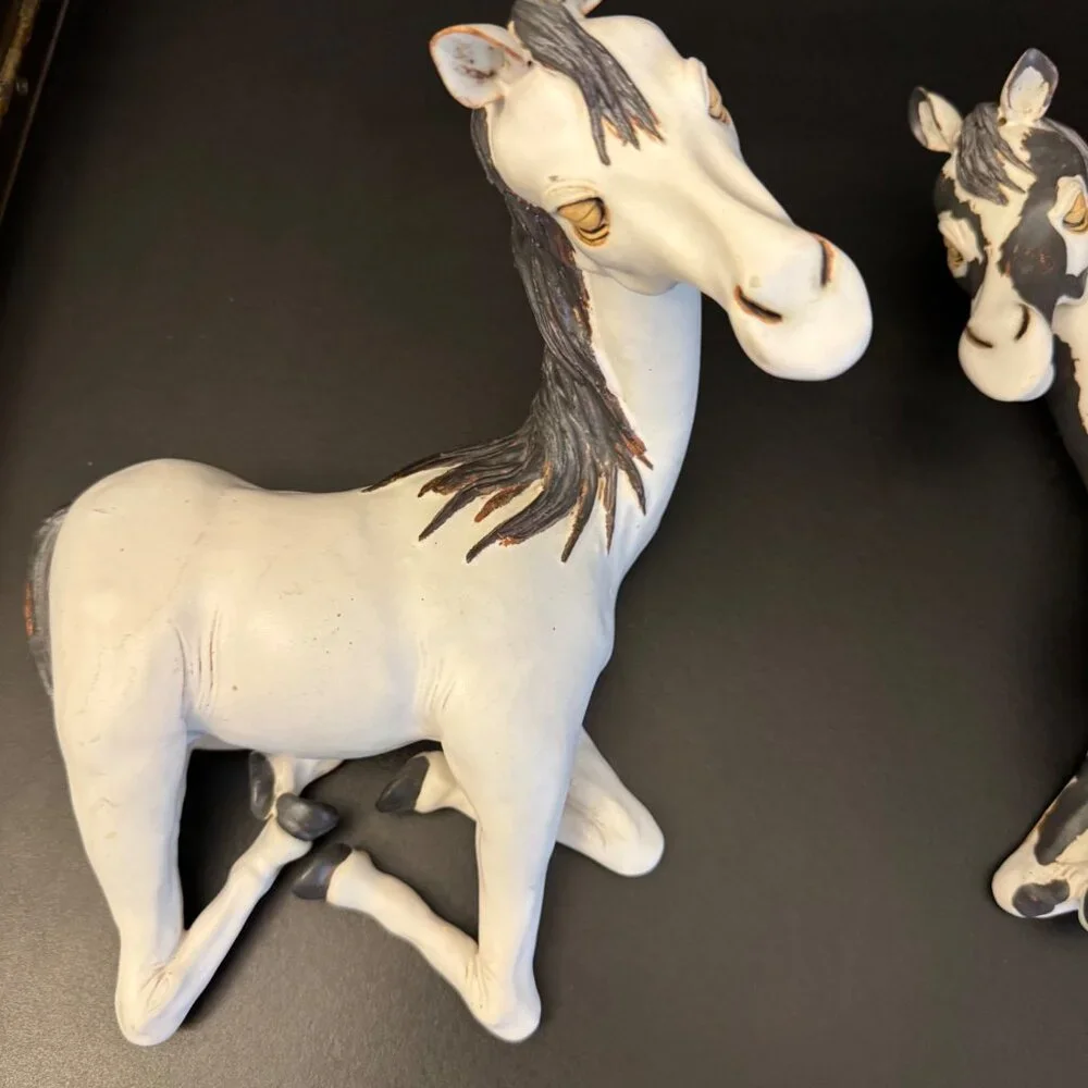 Handcrafted Ceramic Horse Figurines Set Of 2 Stamped Bier 2003 Painted White & G - Picture 11 of 16